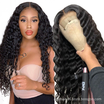 Wholesale Raw Indian Deep Wave Virgin Human Hair Wig Hd Lace Frontal Closure Wig Vendors Full Lace Closure Human Hair Wig Cheap